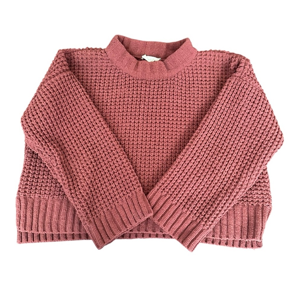 Altard State Brick Red Chunky Waffle Knit Mock Neck Pullover Sweater Womens M